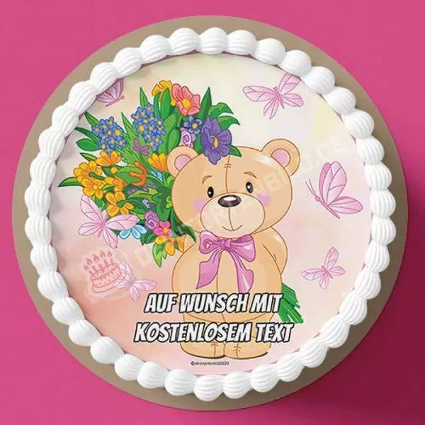 Motiv: Teddy mit Blumen - Hochwertige und individuelle Tortenaufleger für jeden Anlass
Tortenaufleger Teddy mit Blumen 20cm Kreis
Unsere Tortenaufleger sind ein ideales Geschenk für besonder - Tortenbild - DeintortenbildTeddy mit Blumen