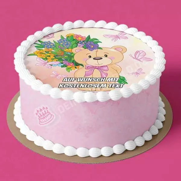 Motiv: Teddy mit Blumen - Hochwertige und individuelle Tortenaufleger für jeden Anlass
Tortenaufleger Teddy mit Blumen 20cm Kreis
Unsere Tortenaufleger sind ein ideales Geschenk für besonder - Tortenbild - DeintortenbildTeddy mit Blumen
