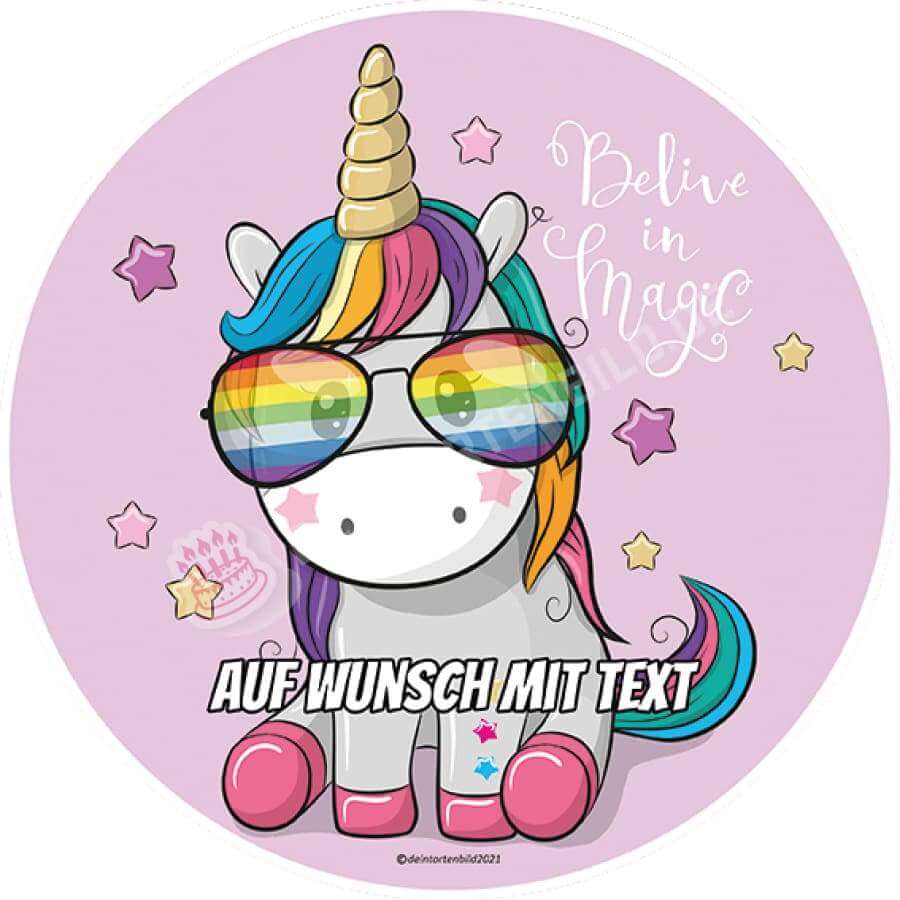 Motiv: Einhorn mit Regenbogen Brille - Hochwertige und individuelle Tortenaufleger für jeden Anlass
Tortenaufleger Einhorn mit Regenbogen Brille in 20cm Kreis
Unsere Tortenaufleger sind ein ideales Gesch - Tortenbild - DeintortenbildEinhorn mit Regenbogen Brille