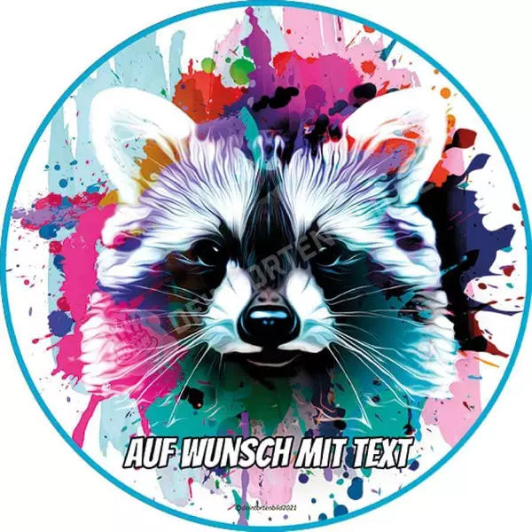 Motiv: Waschbär Bunt - Deintortenbild.de Tortenaufleger aus Esspapier: Oblatenpapier, Zuckerpapier, Fondantpapier