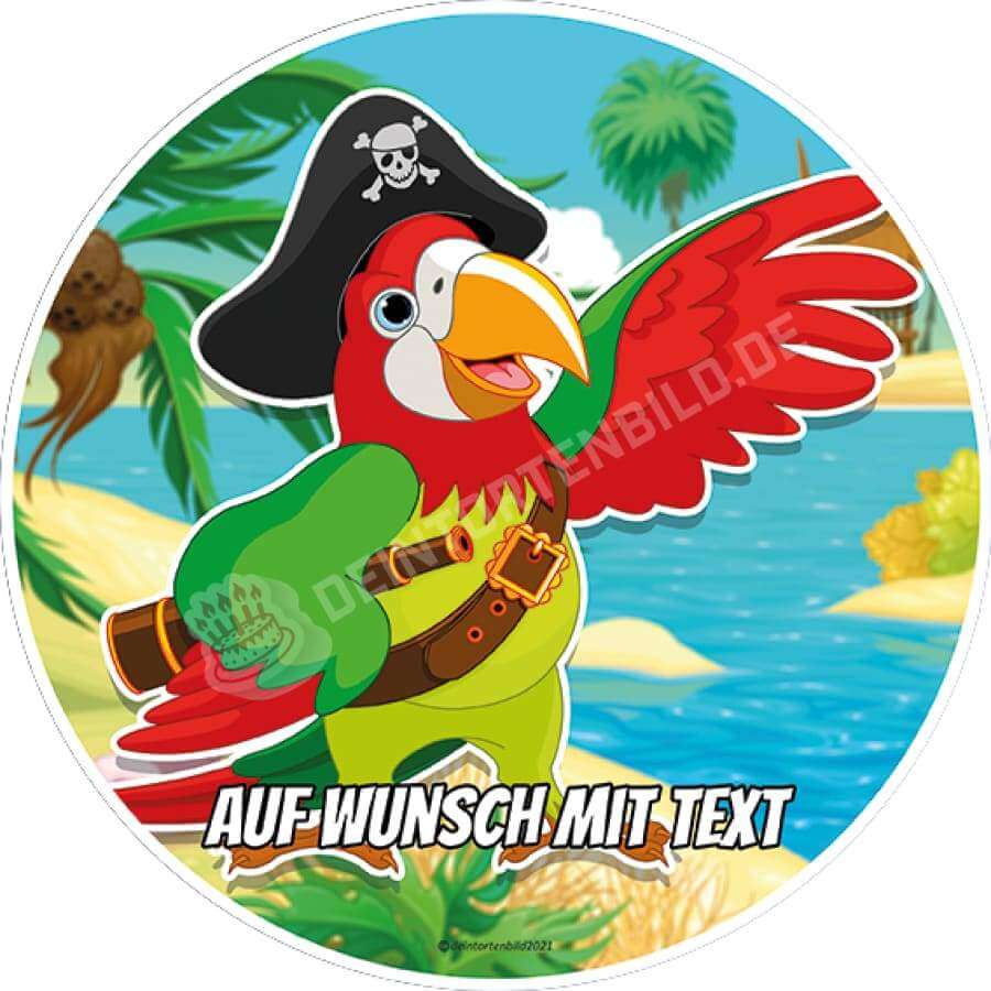 Motiv: Piraten Papagei - Hochwertige und individuelle Tortenaufleger für jeden Anlass
Tortenaufleger Piraten Papgei in 20cm Kreis
Unsere Tortenaufleger sind ein ideales Geschenk für besonde - Tortenbild - DeintortenbildPiraten Papagei