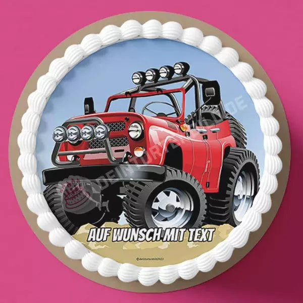 Motiv: Rotes Auto - Jeep - Hochwertige und individuelle Tortenaufleger für jeden Anlass
Tortenaufleger Rotes Auto - Jeep in 20cm Kreis
Unsere Tortenaufleger sind ein ideales Geschenk für beso - Tortenbild - DeintortenbildRotes Auto - Jeep