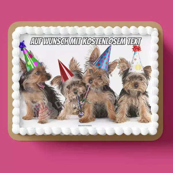 Rechteck Motiv: Kleine Geburtstagshunde mit Hüten - Deintortenbild.de Tortenaufleger aus Esspapier: Oblatenpapier, Zuckerpapier, Fondantpapier
