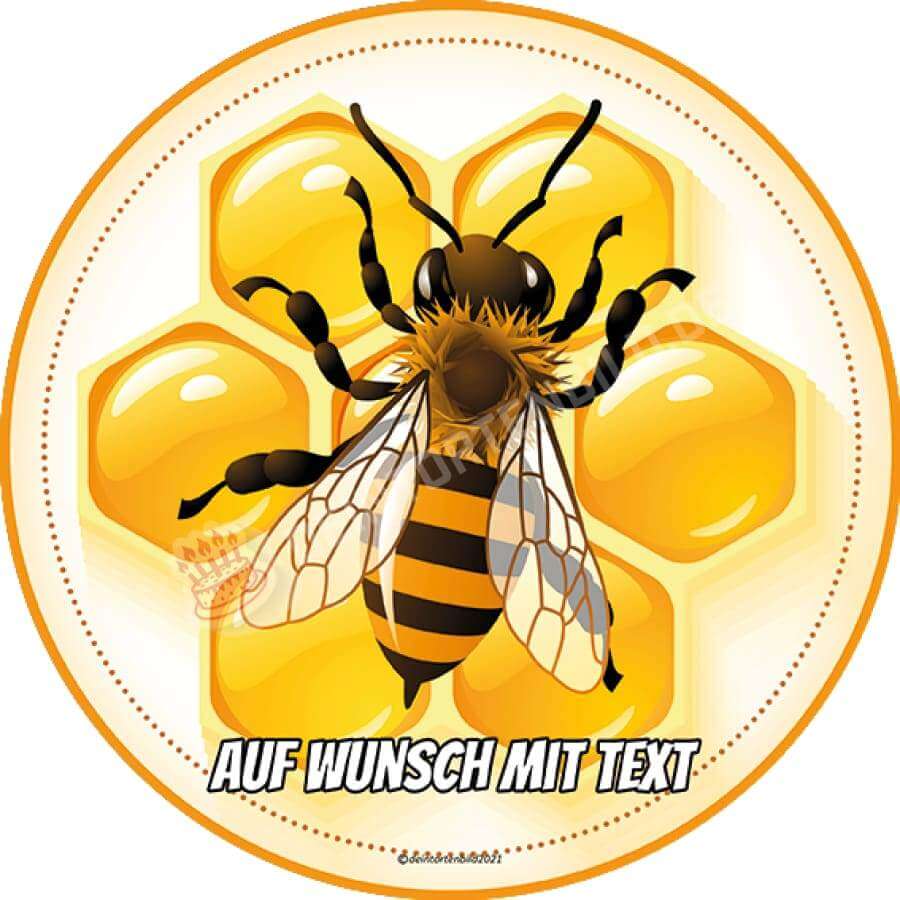 Motiv: Biene auf Honigwaben - Hochwertige und individuelle Tortenaufleger für jeden Anlass
Tortenaufleger Biene auf Honigwaben 20cm Kreis 
Dieser Tortenaufleger mit einer Biene auf einer gelben H - Tortenbild - DeintortenbildBiene auf Honigwaben