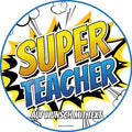 Motiv: Cartoon Schriftzug "Super Teacher" von Deintortenbild – Tortenaufleger, Tortenfoto, Tortenbild, personalisiert & individuell bei Deintortenbild.de