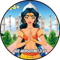 Motiv: Indische Prinzessin - Hochwertige und individuelle Tortenaufleger für jeden Anlass
Tortenaufleger Indische Prinzessin in 20cm Kreis 
Eine indische Prinzessin vor dem Tempel Taj Mahal oder - Tortenbild - DeintortenbildIndische Prinzessin