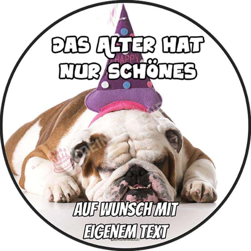 Motiv: Geburtstagshund mit Spruch - engl. Bulldogge - Deintortenbild.de Tortenaufleger aus Esspapier: Oblatenpapier / Mit Spruch, Oblatenpapier / Ohne Spruch, Zuckerpapier / Mit Spruch, Zuckerpapier / Ohne Spruch, Fondantpapier / Mit Spruch, Fondantpapier / Ohne Spruch