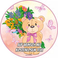 Motiv: Teddy mit Blumen - Hochwertige und individuelle Tortenaufleger für jeden Anlass
Tortenaufleger Teddy mit Blumen 20cm Kreis 
Unsere Tortenaufleger sind ein ideales Geschenk für besonder - Tortenbild - DeintortenbildTeddy mit Blumen