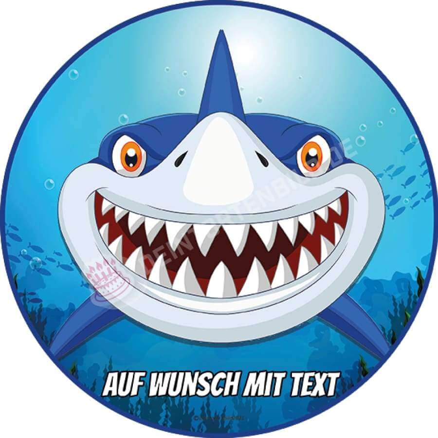 Motiv: Hai von vorne - Hochwertige und individuelle Tortenaufleger für jeden Anlass
Tortenaufleger Hai von vorne in 20cm Kreis 
Unsere Tortenaufleger sind ein ideales Geschenk für besonder - Tortenbild - DeintortenbildHai von vorne