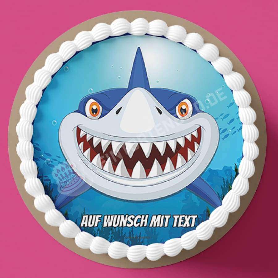 Motiv: Hai von vorne - Hochwertige und individuelle Tortenaufleger für jeden Anlass
Tortenaufleger Hai von vorne in 20cm Kreis 
Unsere Tortenaufleger sind ein ideales Geschenk für besonder - Tortenbild - DeintortenbildHai von vorne