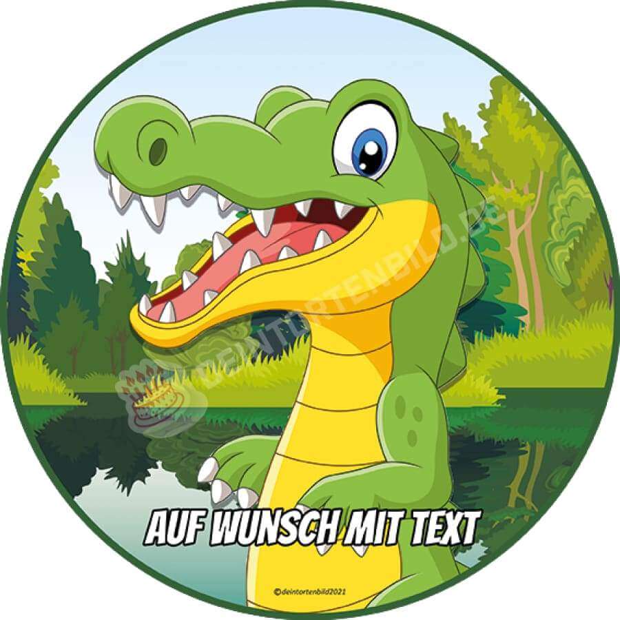 Motiv: Krokodil - Hochwertige und individuelle Tortenaufleger für jeden Anlass
Tortenaufleger Krokodil in 20cm Kreis 
Unsere Tortenaufleger sind ein ideales Geschenk für besondere Men - Tortenbild - DeintortenbildMotiv