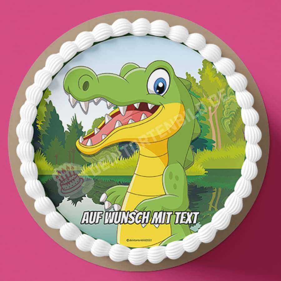 Motiv: Krokodil - Hochwertige und individuelle Tortenaufleger für jeden Anlass
Tortenaufleger Krokodil in 20cm Kreis 
Unsere Tortenaufleger sind ein ideales Geschenk für besondere Men - Tortenbild - DeintortenbildMotiv