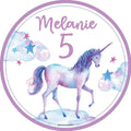 Motiv: Lila Einhorn - Name und Zahl anpassbar - Deintortenbild.de Tortenaufleger aus Esspapier: Oblatenpapier, Zuckerpapier, Fondantpapier