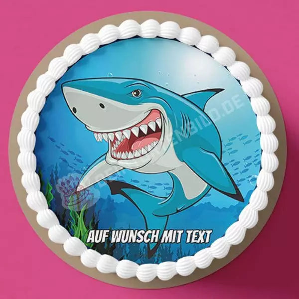 Motiv: Weißer Hai - Hochwertige und individuelle Tortenaufleger für jeden Anlass
Tortenaufleger Weißer Hai 20cm Kreis 
Unsere Tortenaufleger sind ein ideales Geschenk für besondere Mens - Tortenbild - DeintortenbildMotiv