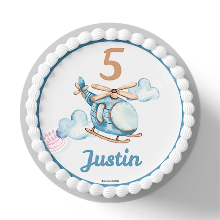Motiv: Kleiner Hubschrauber - Name und Zahl anpassbar - Deintortenbild.de Tortenaufleger aus Esspapier: Oblatenpapier, Zuckerpapier, Fondantpapier